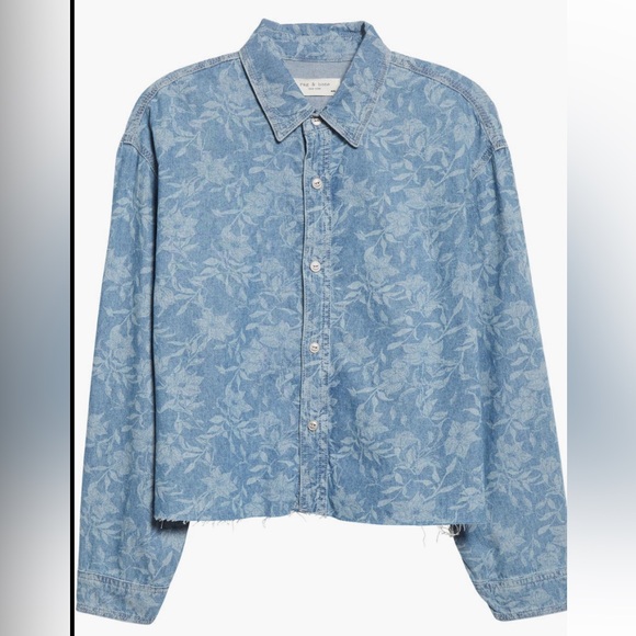 Rag & Bone Floral Oversize Crop Denim Shirt - Picture 5 of 9